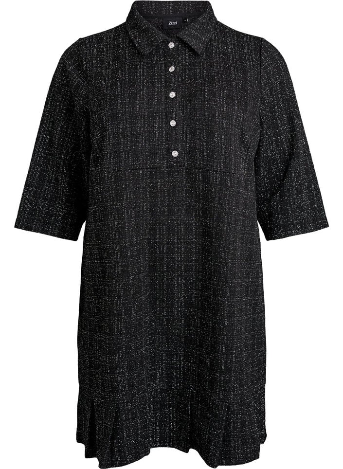 Kort kjole i boucl&eacute; med dekorative knapper, Sort, Packshot image number 0