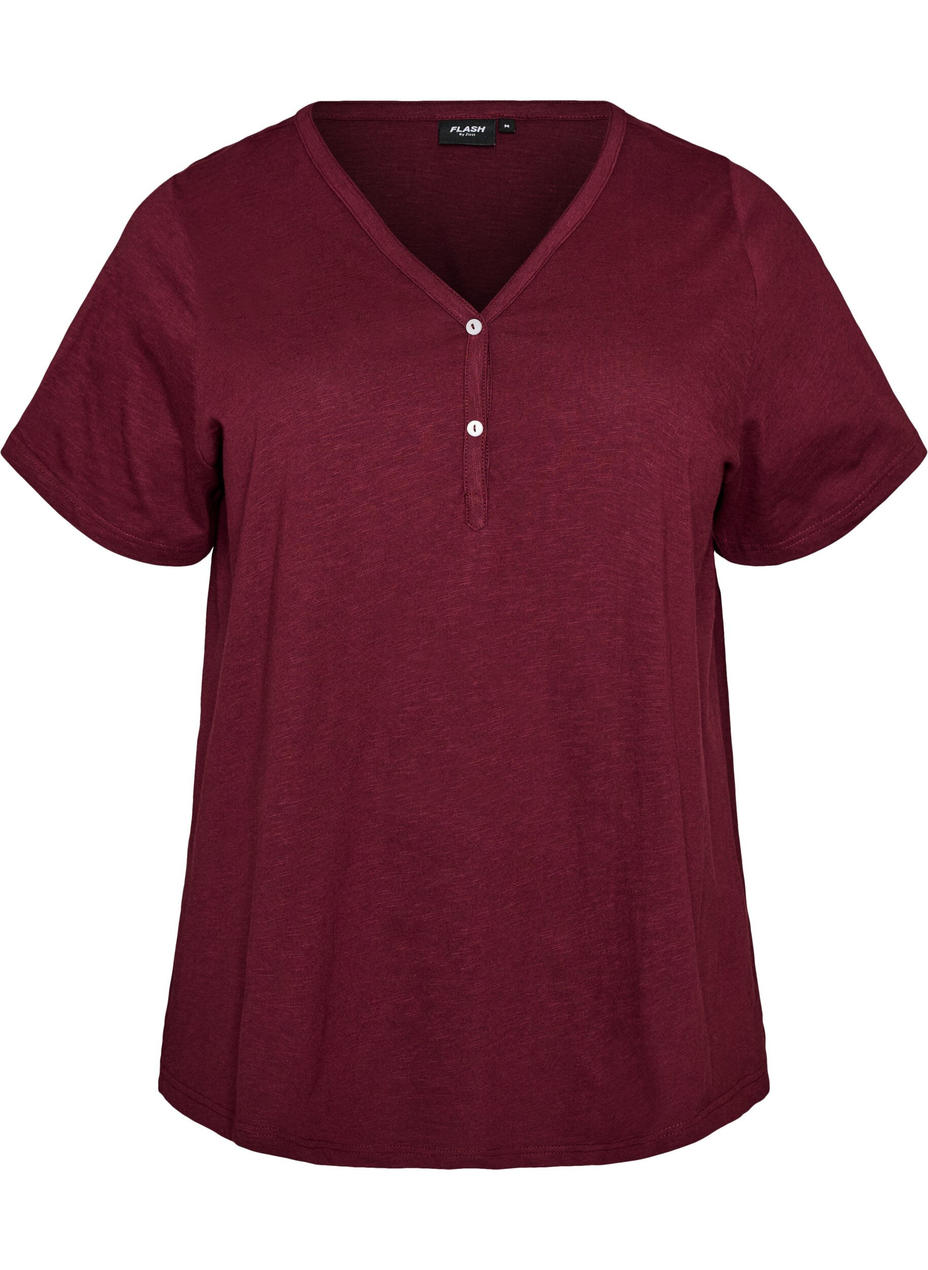 ZizziT-shirt med knapdetalje, M&oslash;rk Bordeaux, Packshot image number 0