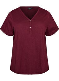 T-shirt med knapdetalje, M&oslash;rk Bordeaux
