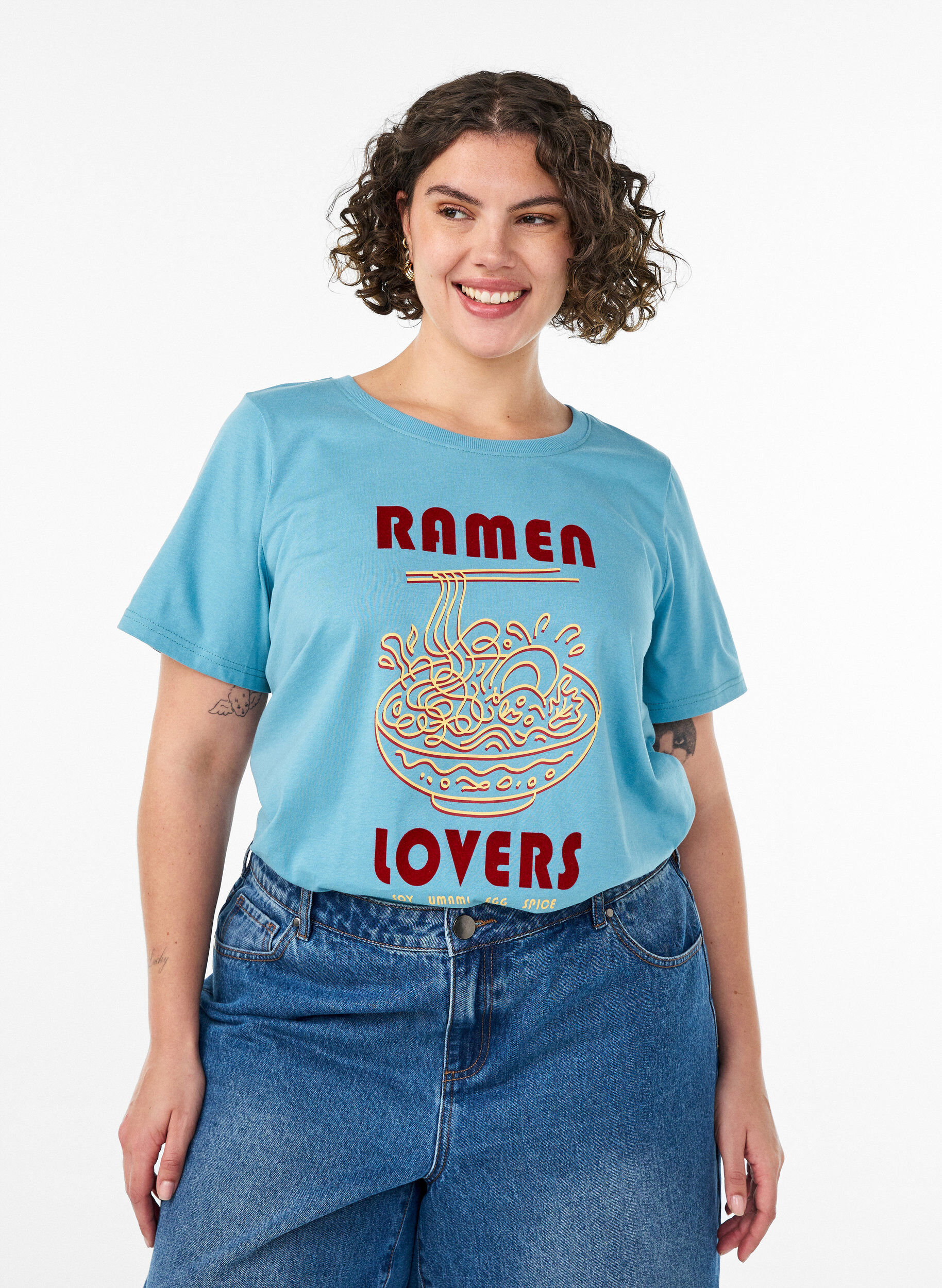 T-shirt i bomuld med printmotiv, Bl&aring;, Model