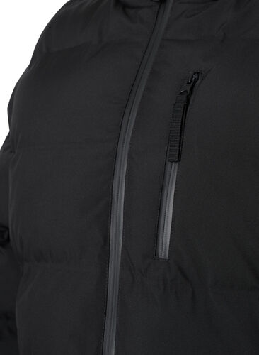 Pufferfrakke med hætte og lommer, Black, Packshot image number 2