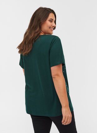 Økologisk bomulds t-shirt med nitter, Dark Green, Model image number 1