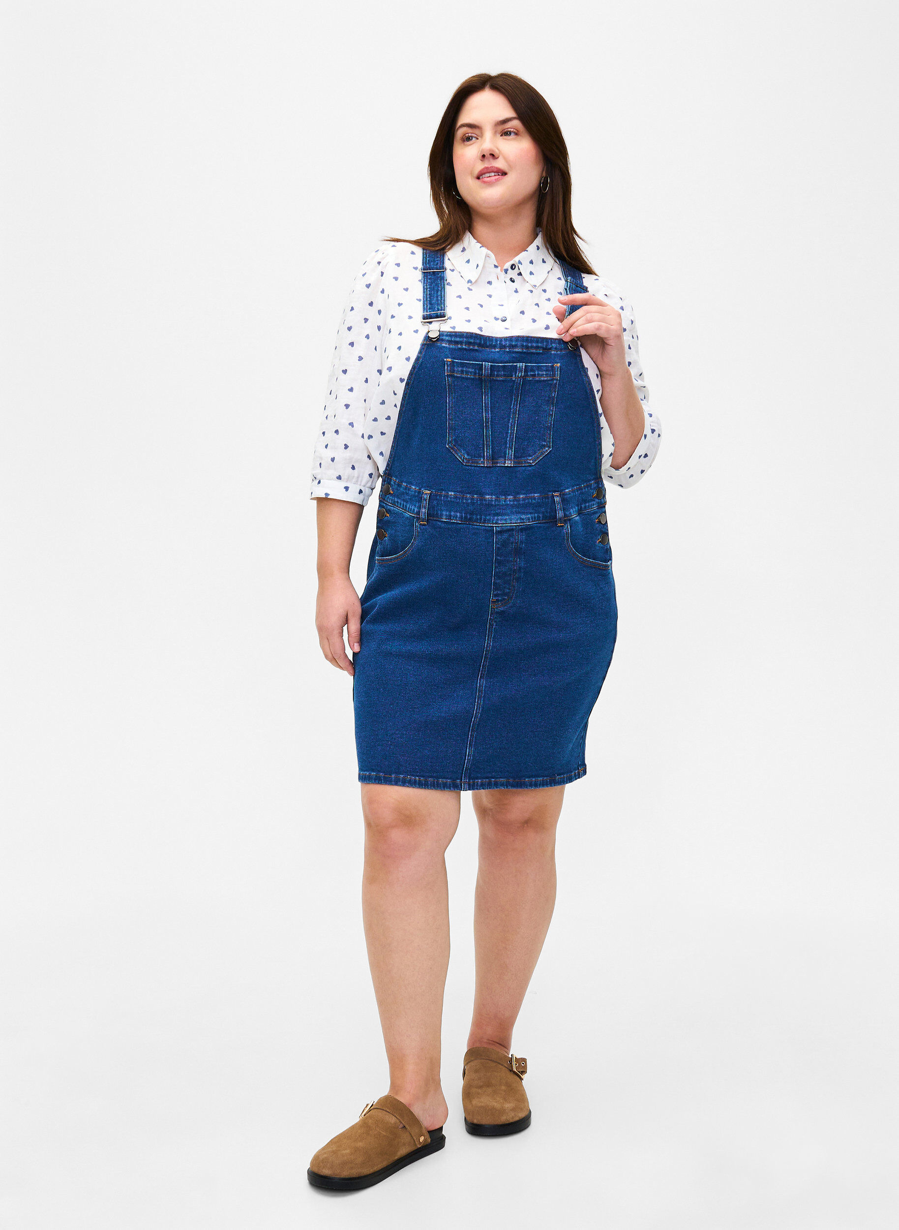 Zizzi Overalls kjole i denim, Bl&aring;, Model image number 1
