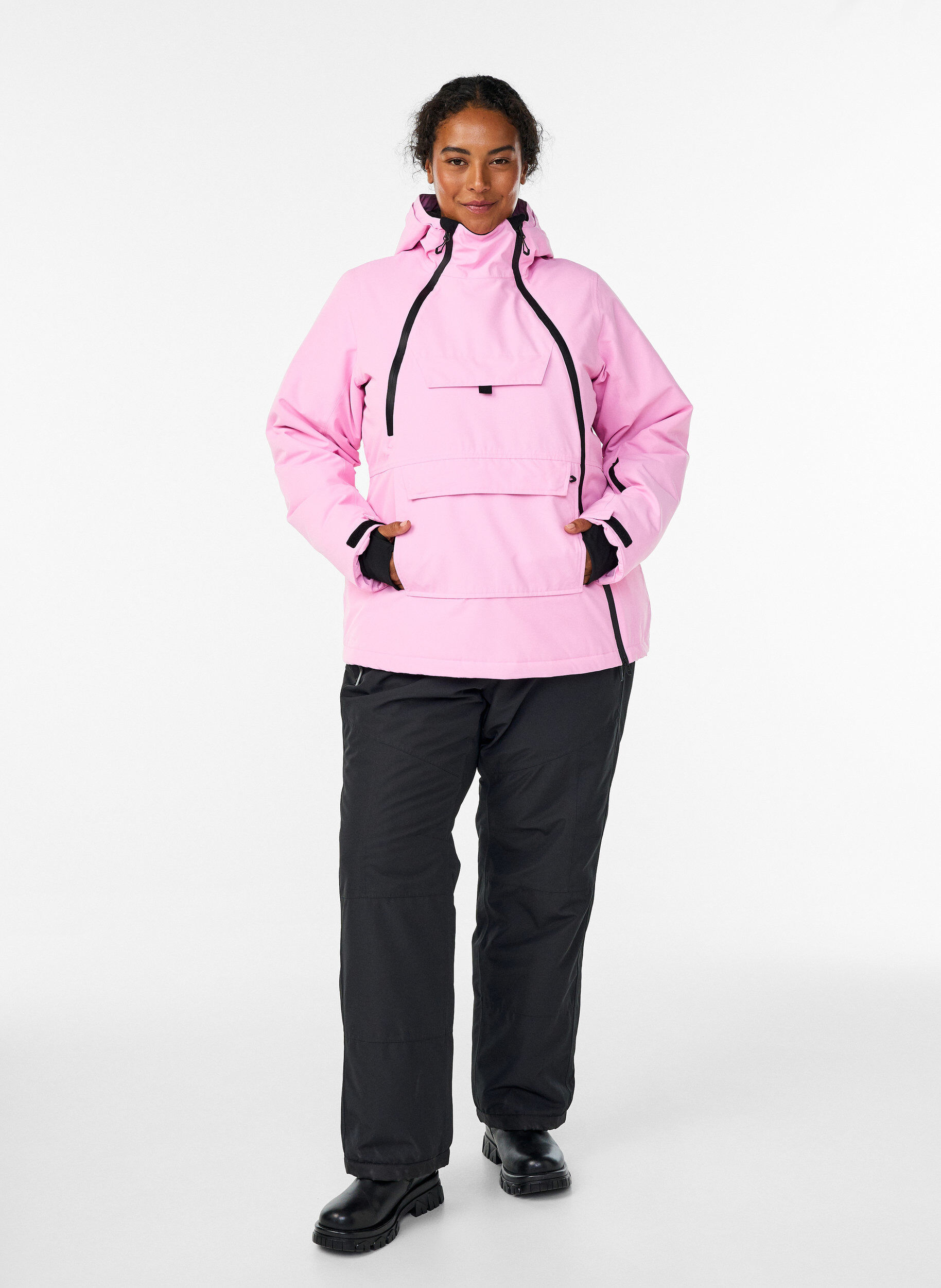 Zizzi Funktionel ski anorak med h&aelig;tte, Lyser&oslash;d, Model image number 1