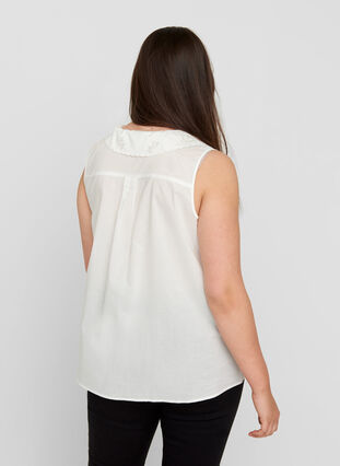 Ærmeløs skjorte i bomuld, Bright White, Model image number 1