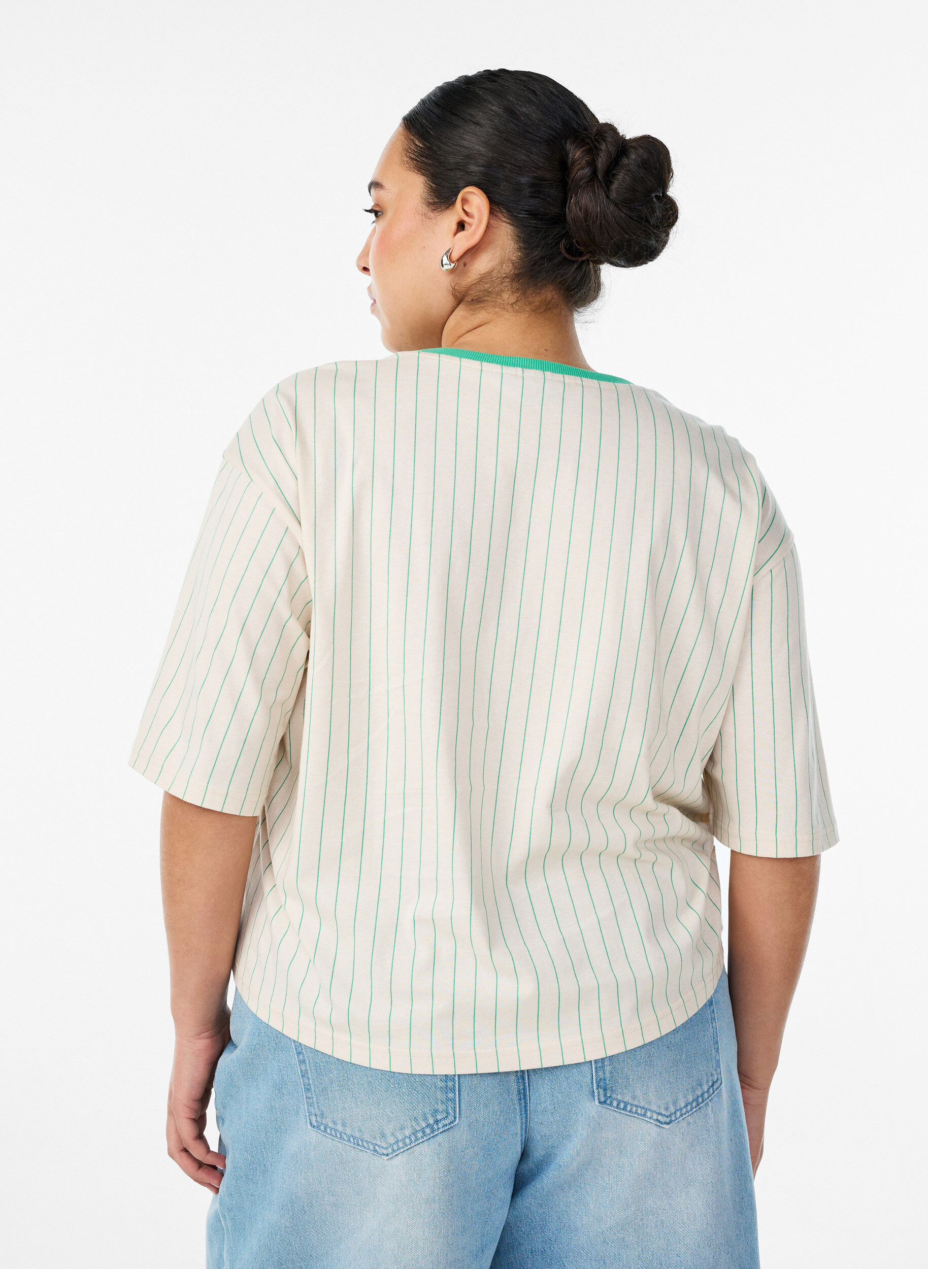 ZizziBoxy T-shirt med striber og statement-print, Vanilla, Model image number 2