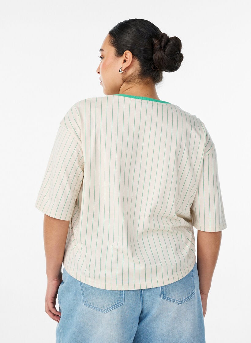Boxy T-shirt med striber og statement-print, Vanilla, Model image number 2
