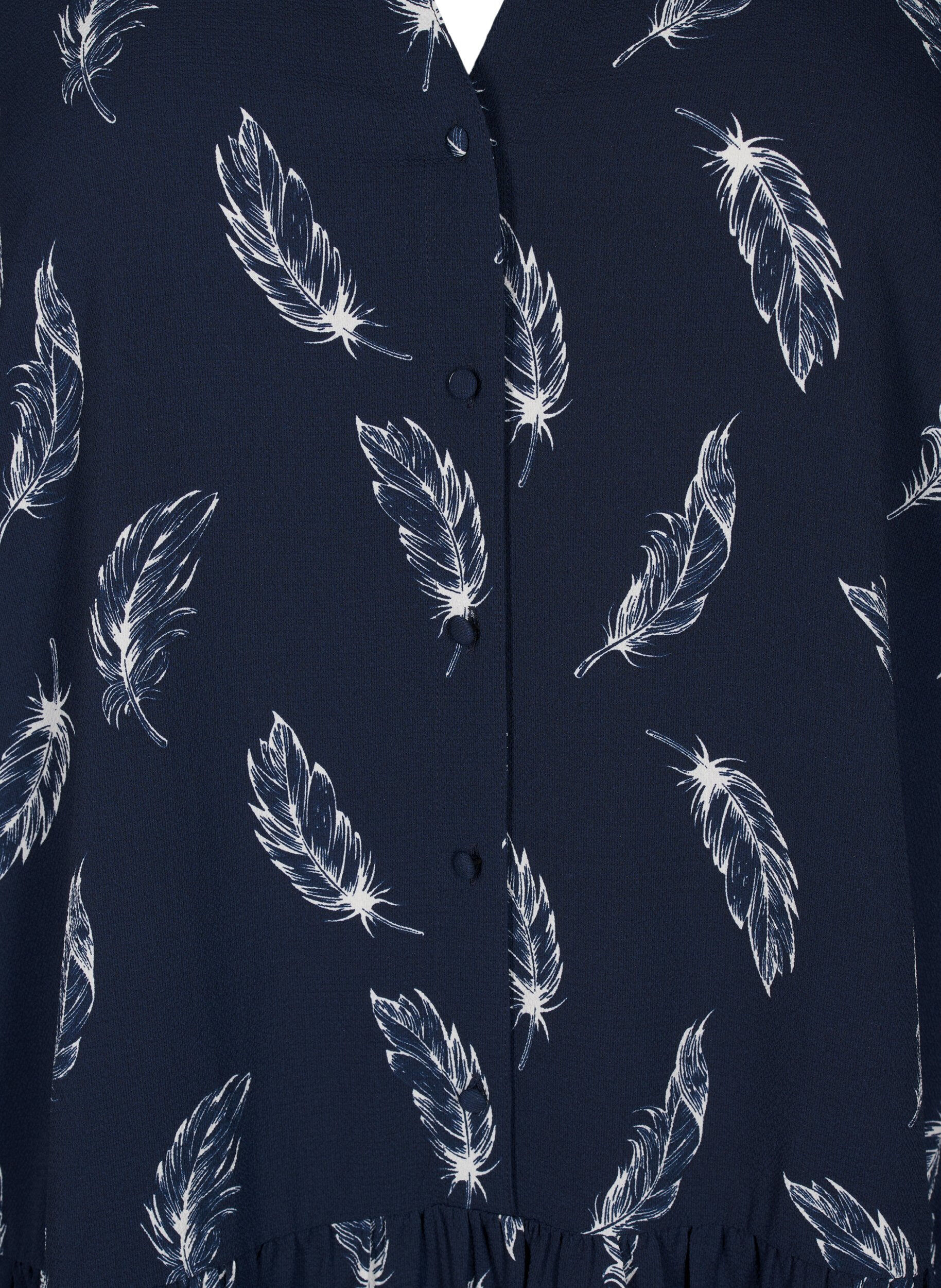 Zizzi Midikjole med lange &aelig;rmer, Navy B. Feather AOP, Packshot image number 2