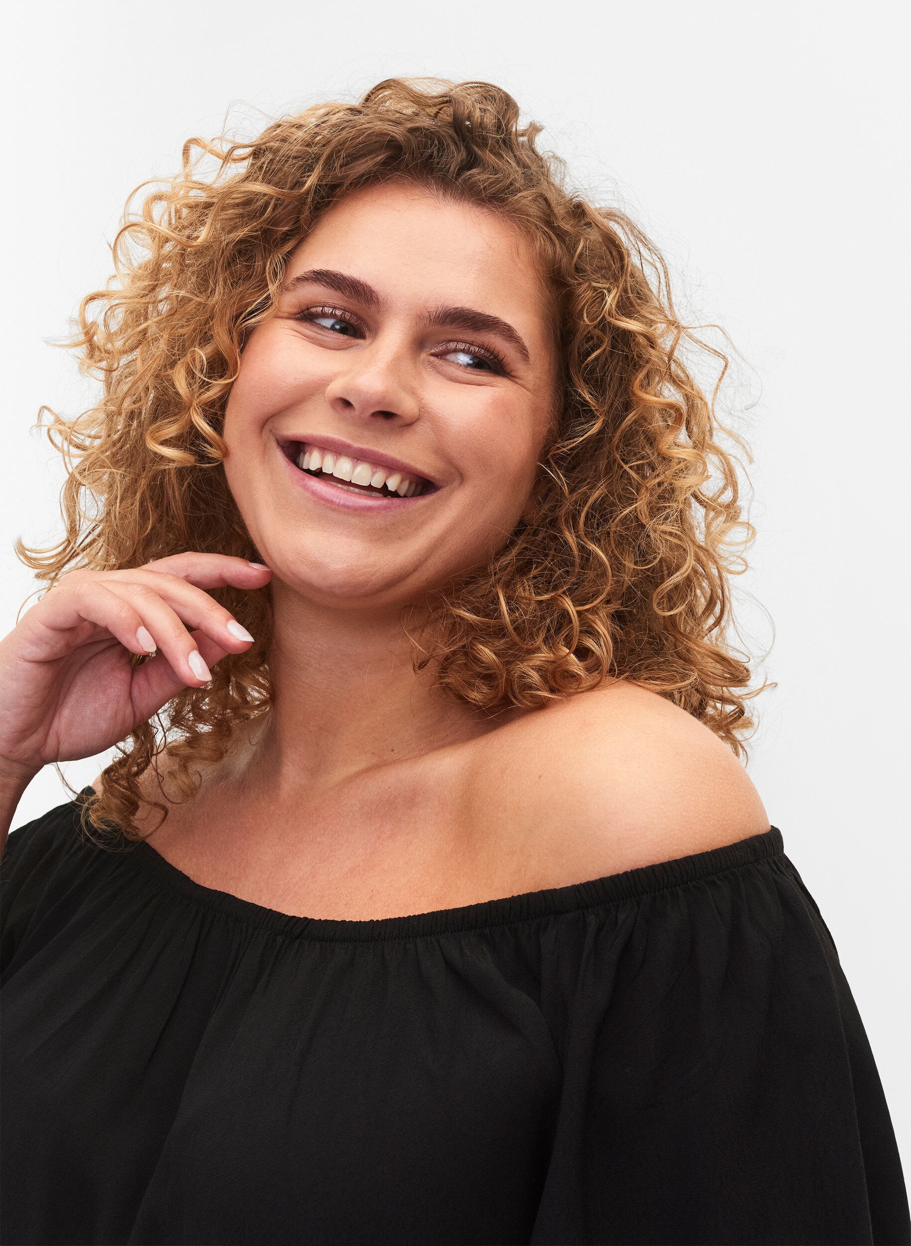 Zizzi Stribet viskose bluse med korte &aelig;rmer, Black, Model image number 2