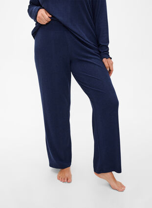 Komfortable bukser med stribet tekstur, Night Sky Mel., Model image number 2