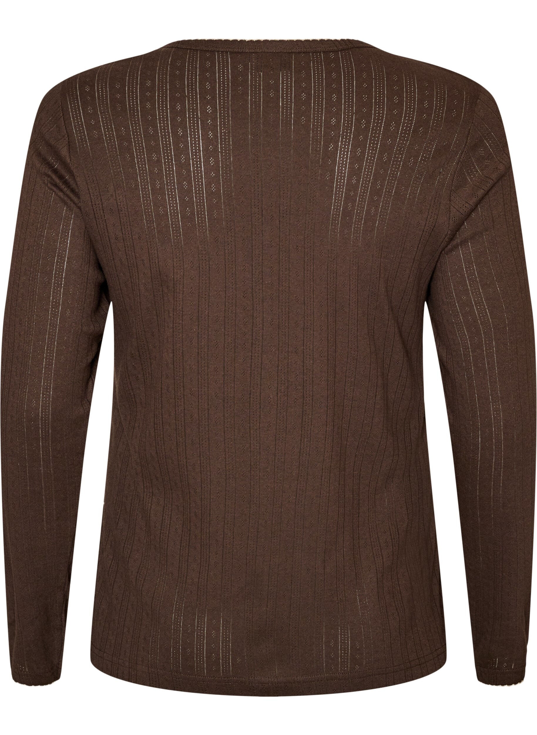 ZizziNatbluse i &oslash;kologisk bomuld med hulm&oslash;nster, Brun, Packshot image number 1