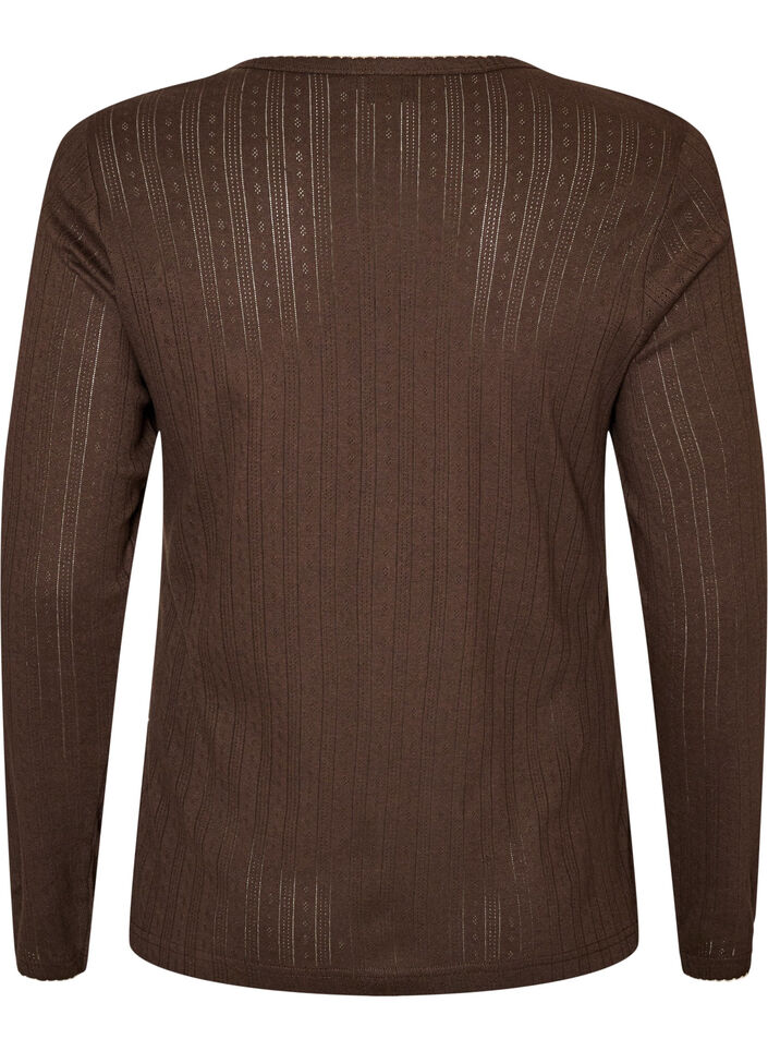 Natbluse i &oslash;kologisk bomuld med hulm&oslash;nster, Brun, Packshot image number 1