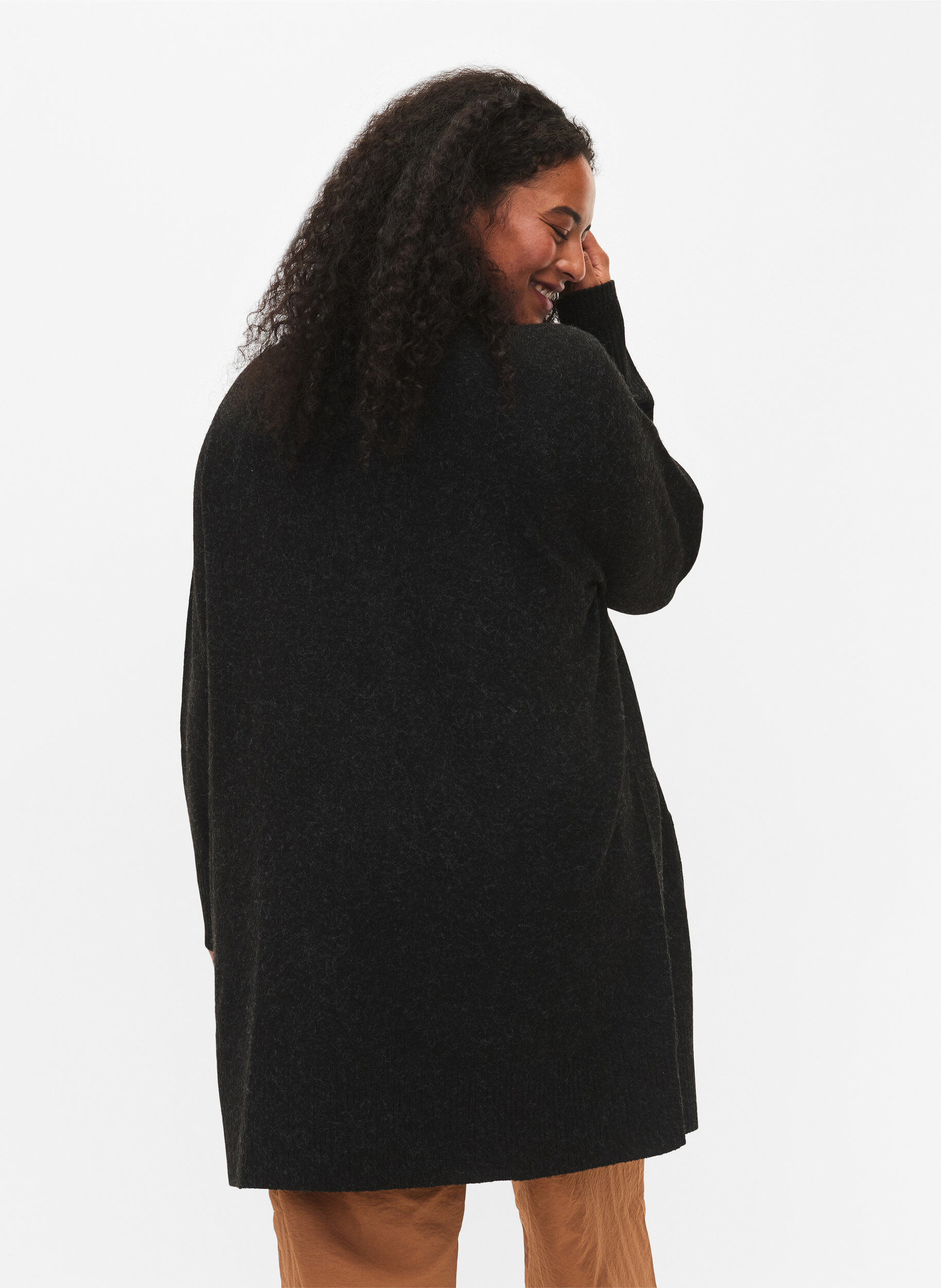 ZizziMeleret strik cardigan med lommer, Gr&aring;, Model image number 2