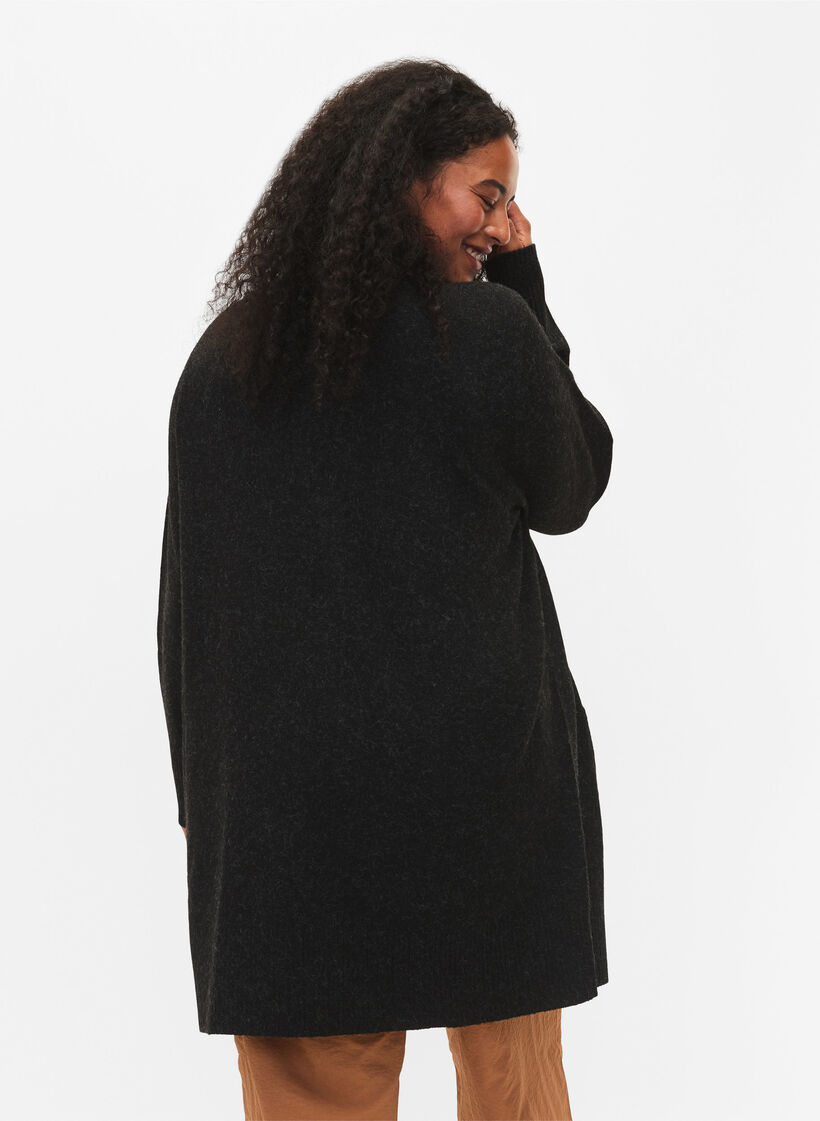 Meleret strik cardigan med lommer, Gr&aring;, Model image number 2