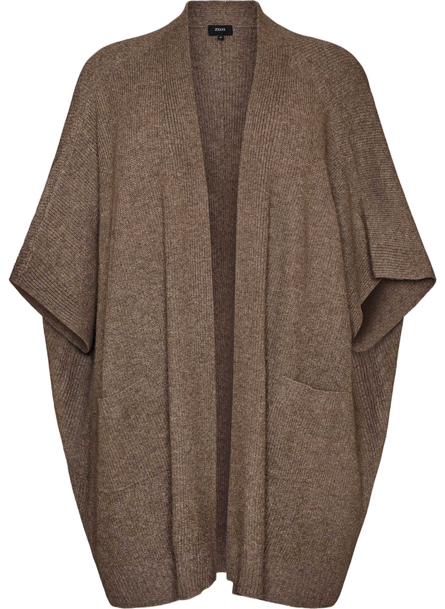 Cardigan med &aring;ben front og vide &aelig;rmer