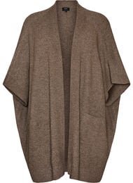Cardigan med &aring;ben front og vide &aelig;rmer, Brun