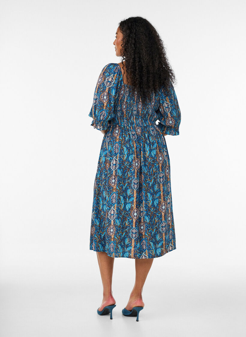 Sommerkjole i viskose med paisleyprint, Bl&aring;, Model image number 1