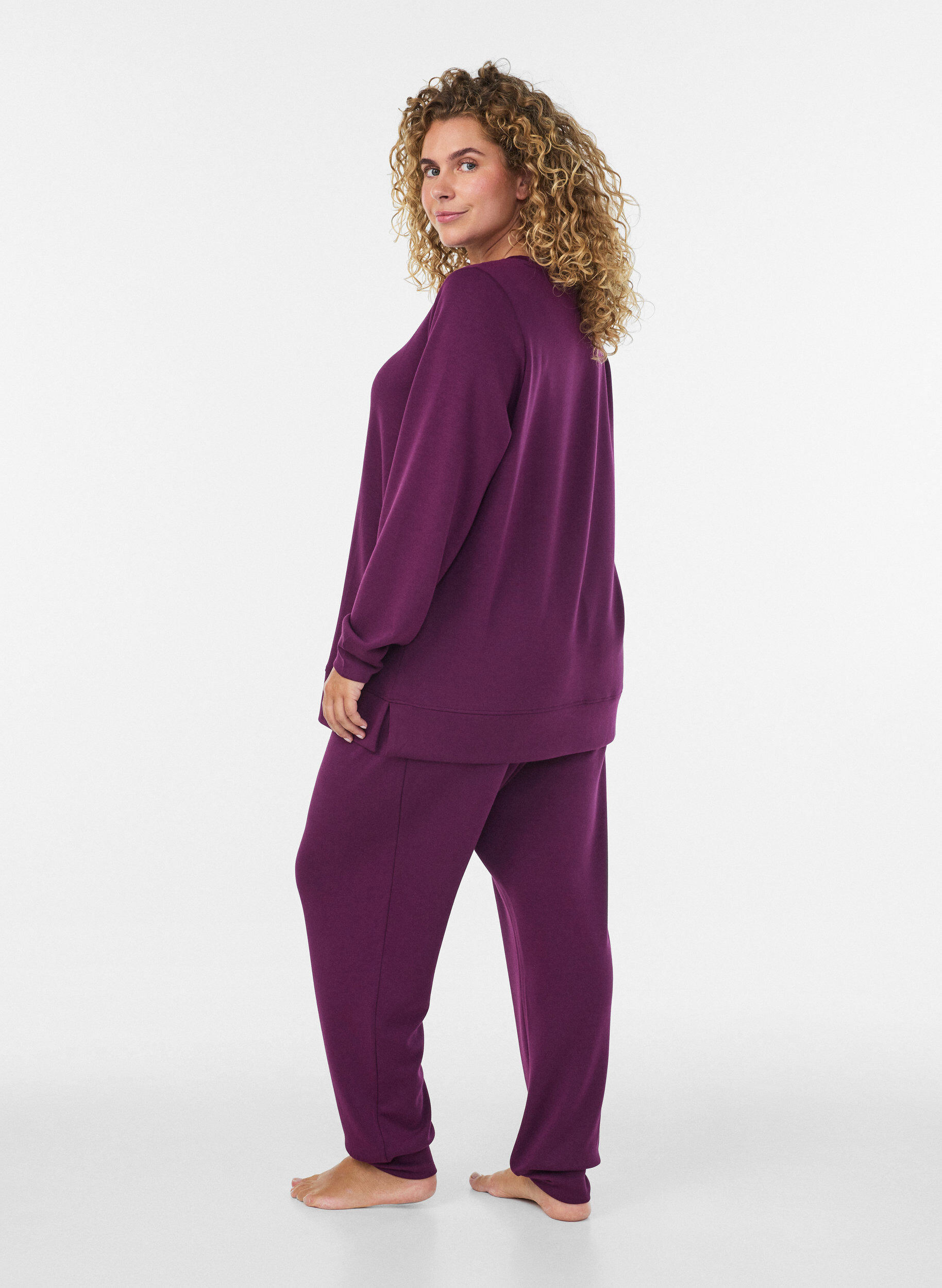 ZizziLang&aelig;rmet jerseybluse med rund hals, Lilla, Model image number 2