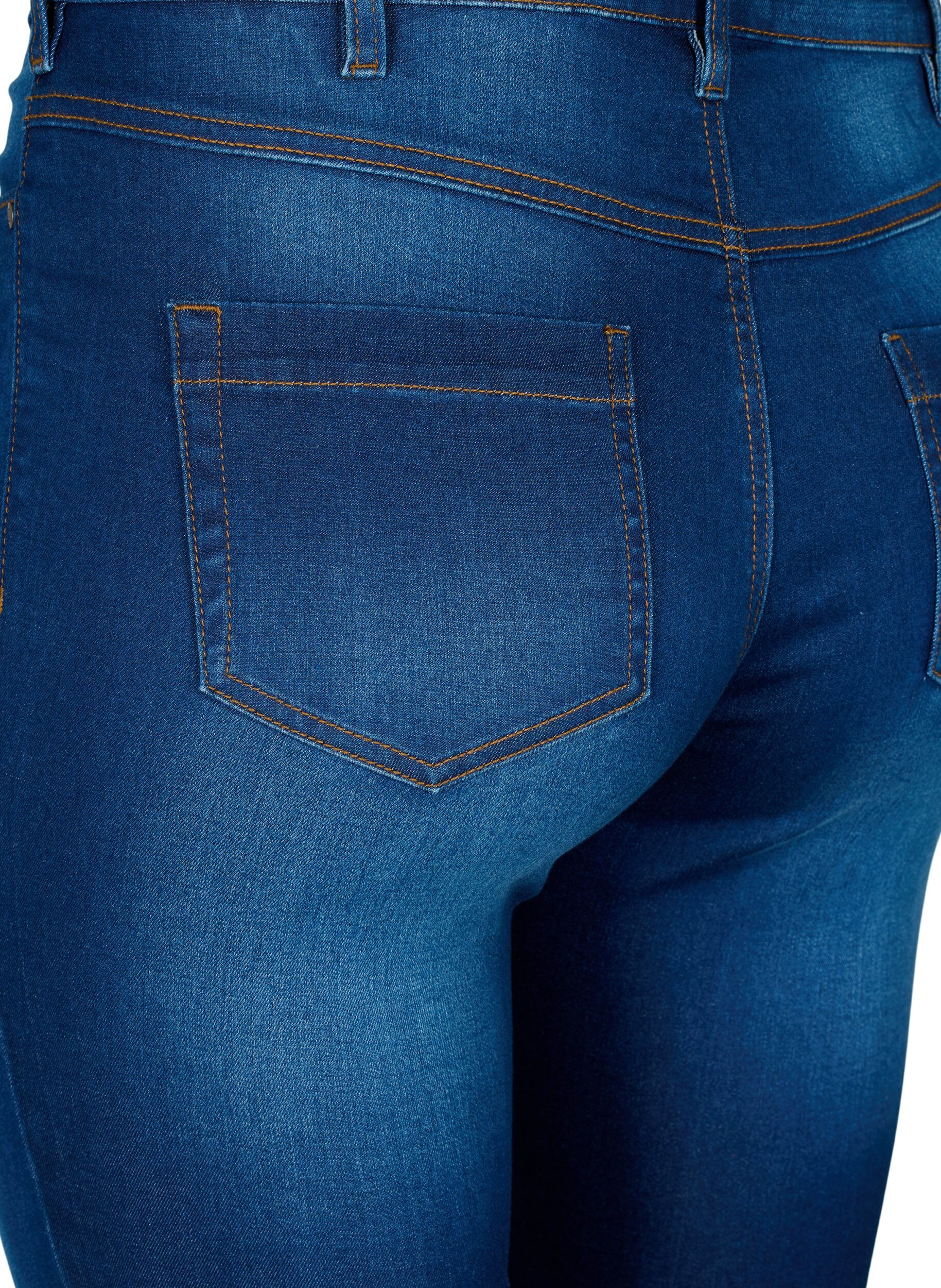 Zizzi H&oslash;jtaljede Amy capri jeans med super slim fit, Bl&aring;, Packshot image number 3
