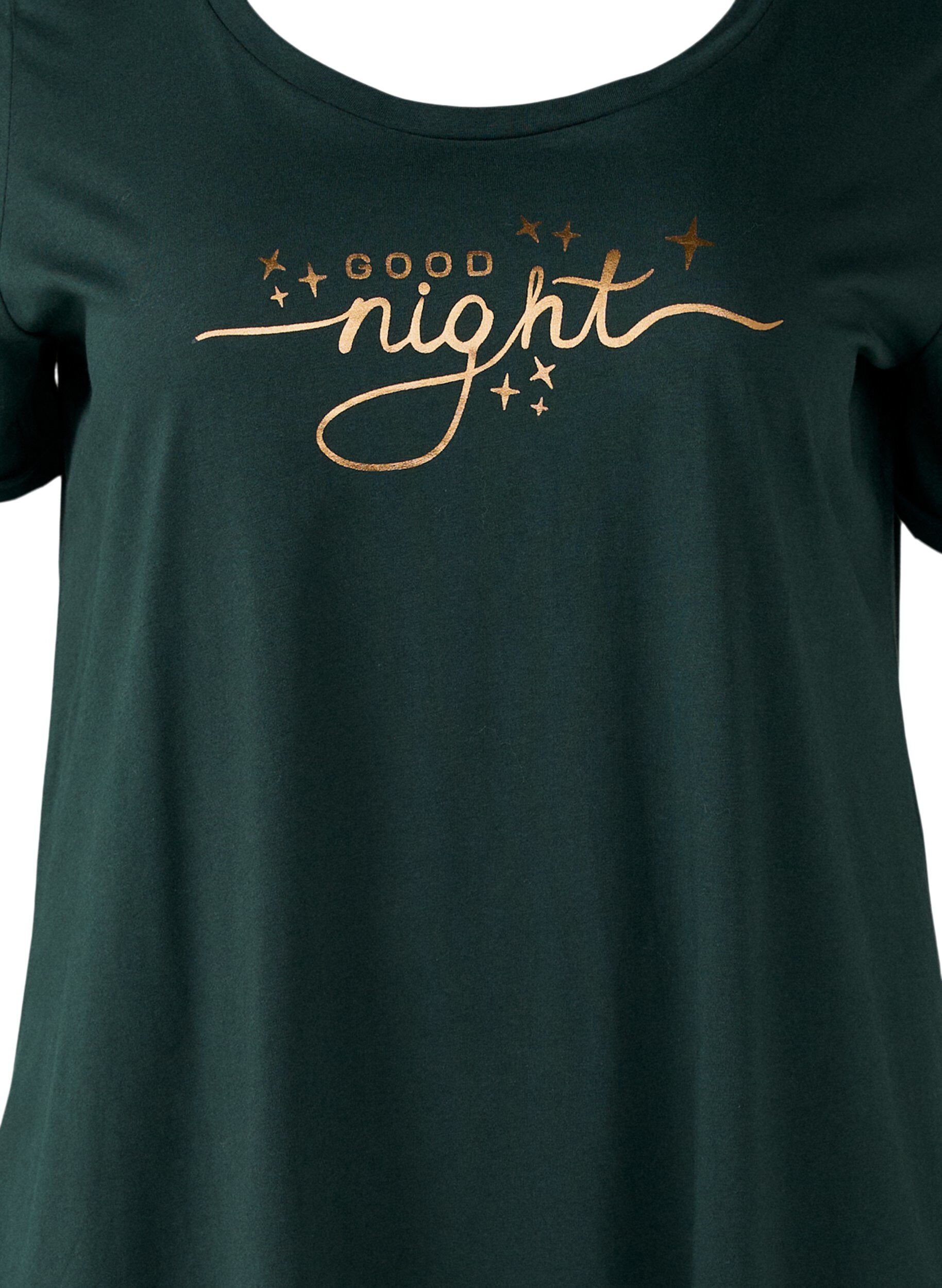 Zizzi Kort&aelig;rmet natkjole i &oslash;kologisk bomuld , Gr&oslash;n, Packshot image number 2