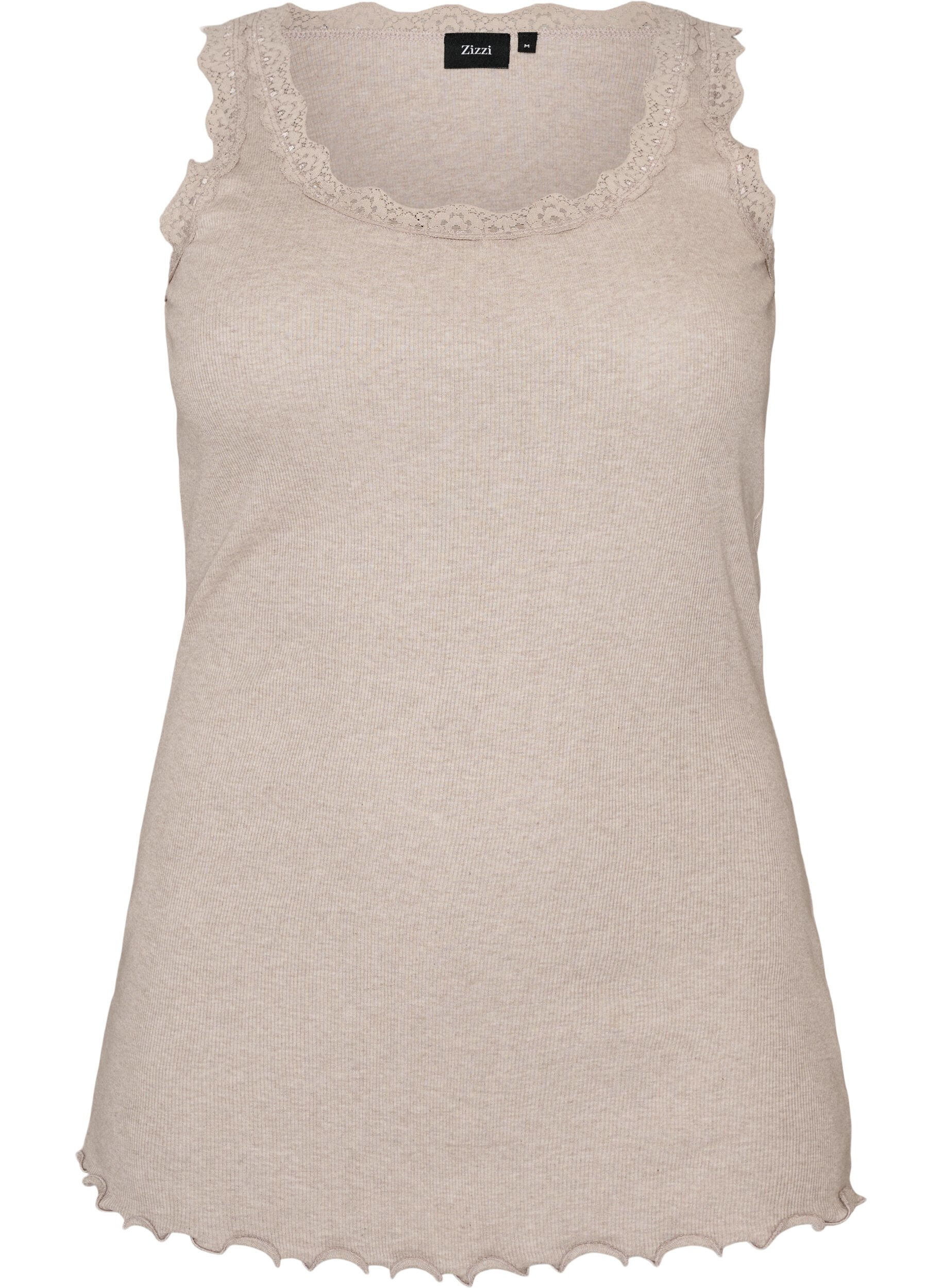 ZizziRibtop med blondekant, Beige, Packshot image number 0