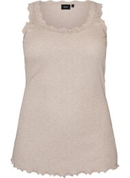 Ribtop med blondekant, Beige