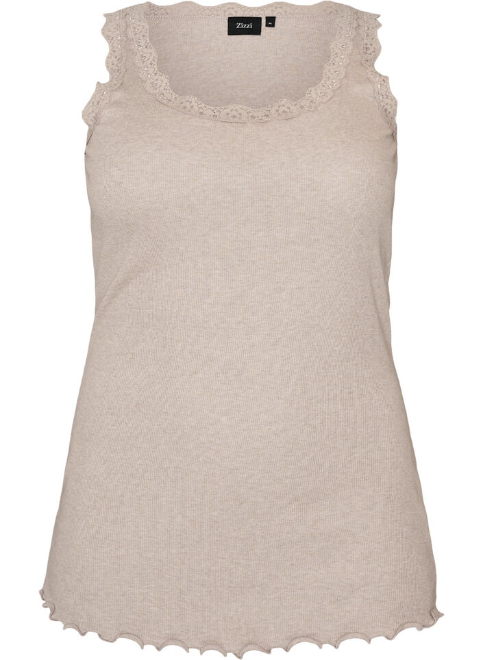 Ribtop med blondekant, Beige, Packshot image number 0