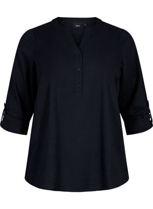 Skjortebluse i bomuld med v-udskæring, Black, Packshot image number 0