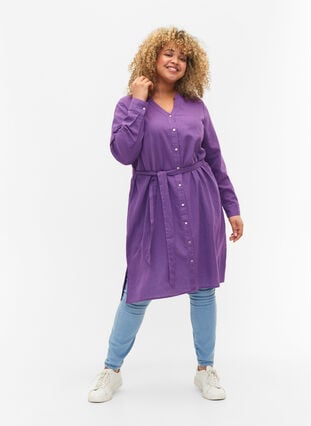 Skjortekjole med lange ærmer, Deep Lavender, Model image number 2