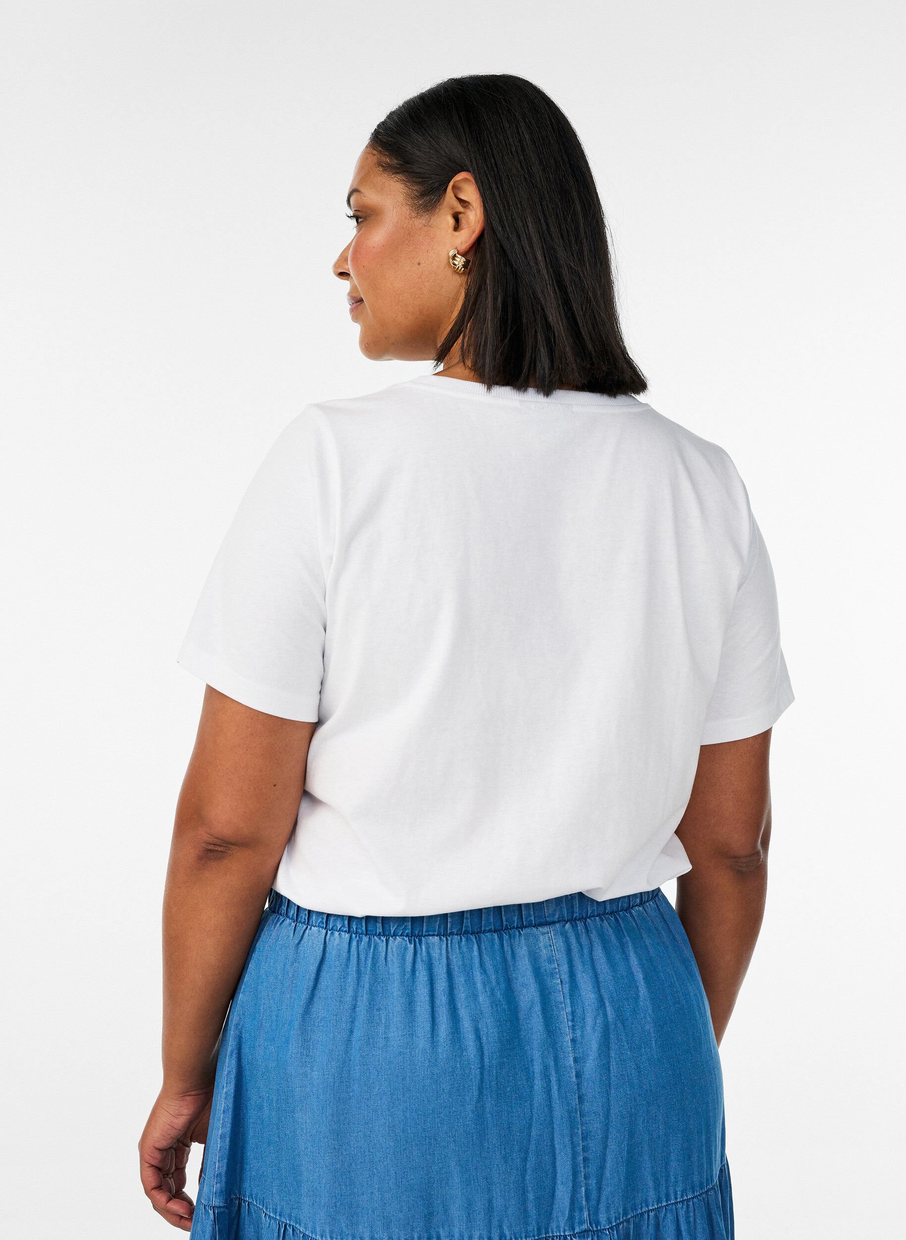 ZizziBomulds T-shirt med brystprint, Hvid, Model image number 2