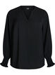 Bluse med smock manchetter og V-udsk&aelig;ring, Sort, Packshot image number 0