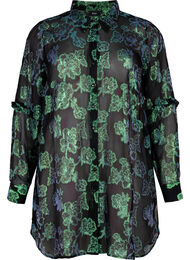 Lang viskoseskjorte med lurex struktur, Black W. Green Lurex