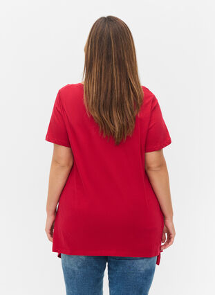 Kortærmet bomulds t-shirt med a-form, Tango Red ENOUGH, Model image number 1