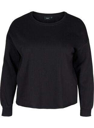 Cropped sweatshirt med rund hals, Black, Packshot image number 0