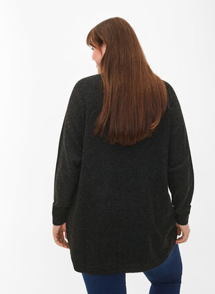 Meleret strikbluse med perleknapper i siden, Dark Grey Melange, Model image number 1
