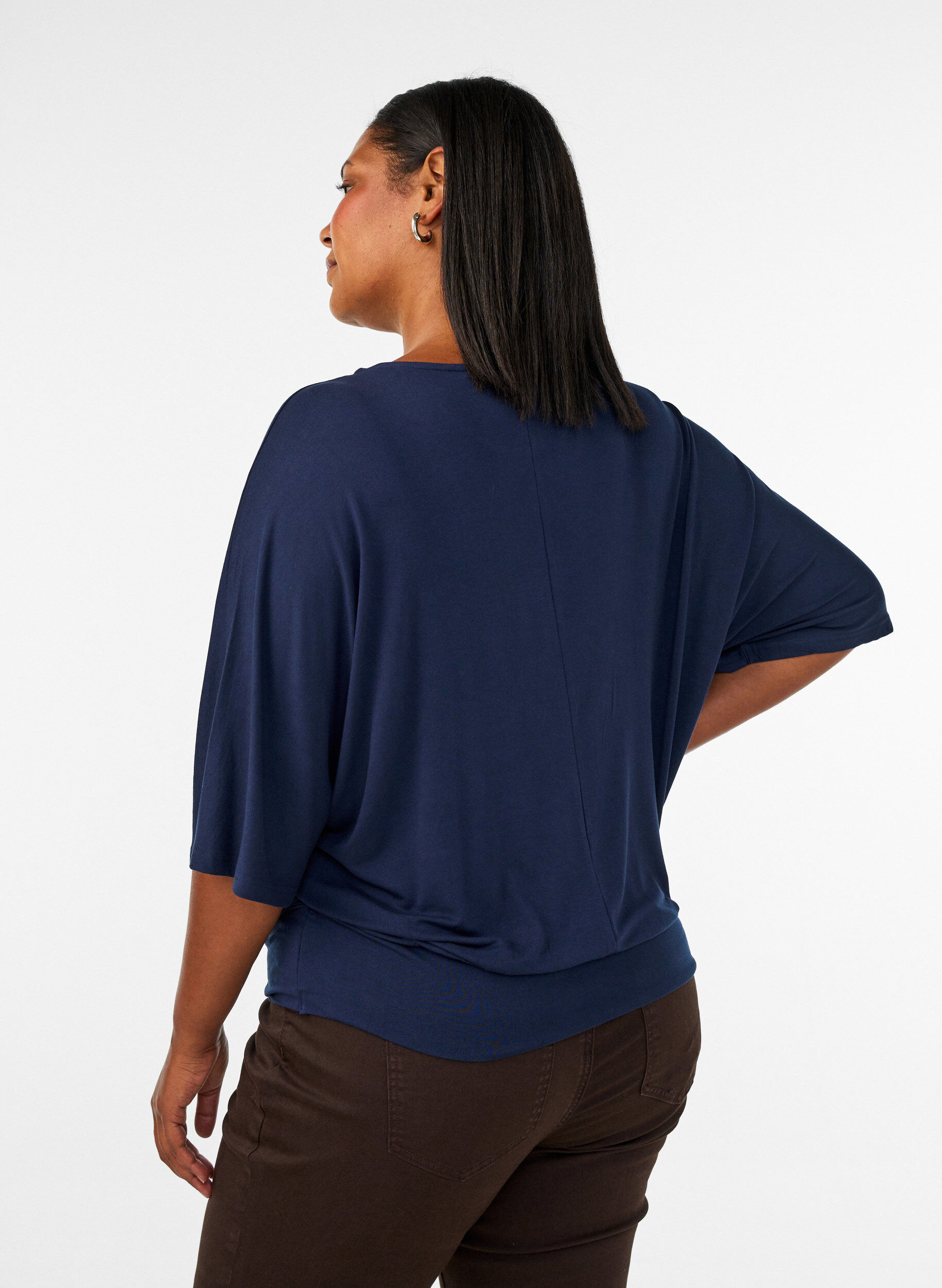 ZizziJerseybluse med albuelange &aelig;rmer og balloneffekt, Bl&aring;, Model image number 2