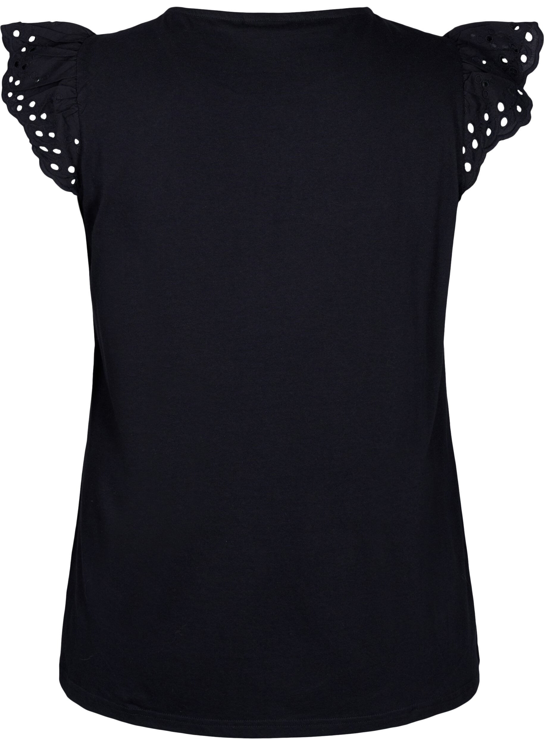 Zizzi T-shirt med broderi anglaise i &oslash;kologisk bomuld, Black, Packshot image number 1