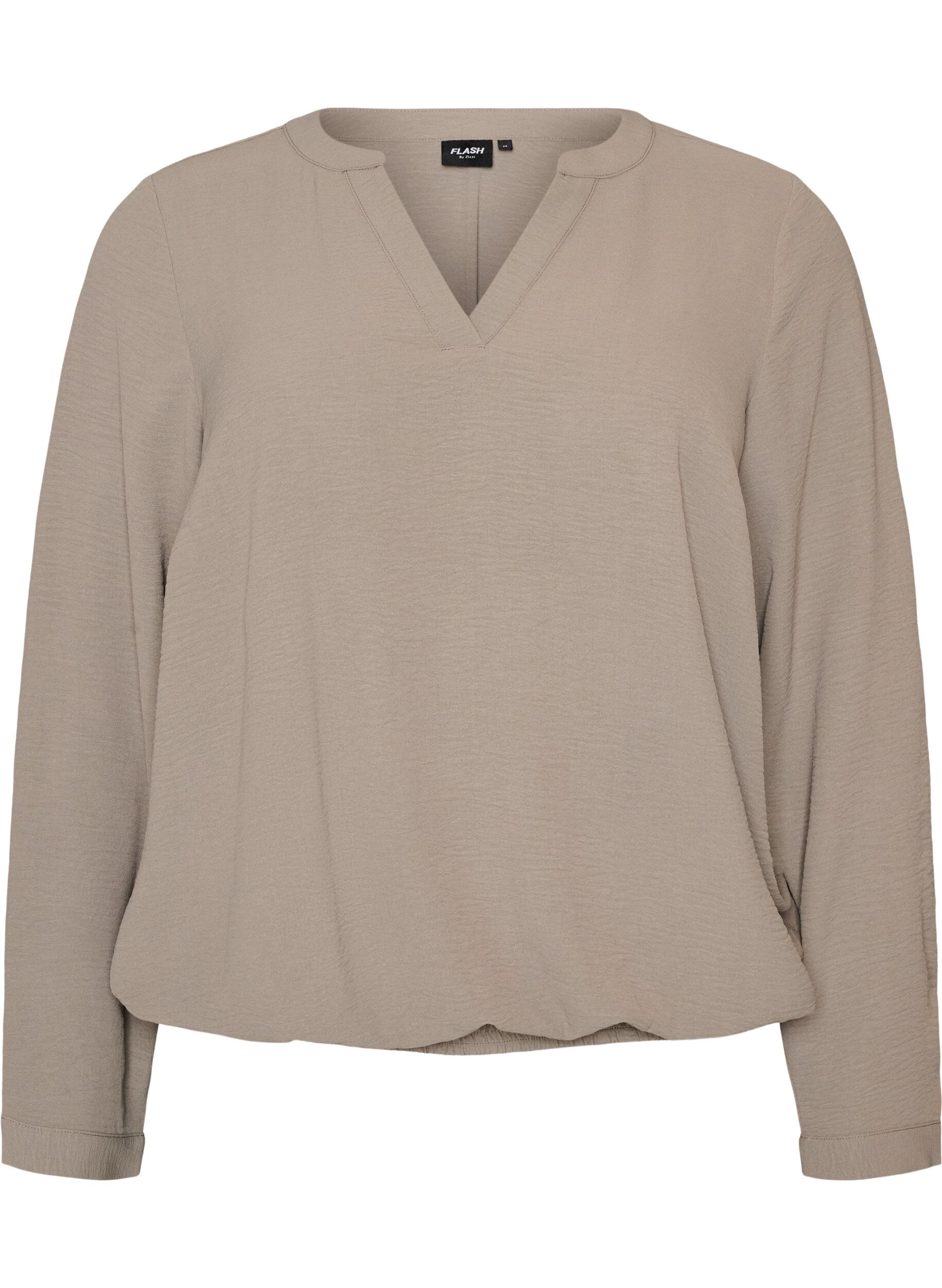 ZizziBluse med ballonform og V-udsk&aelig;ring, Beige, Packshot image number 0