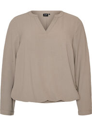Bluse med ballonform og V-udsk&aelig;ring, Beige