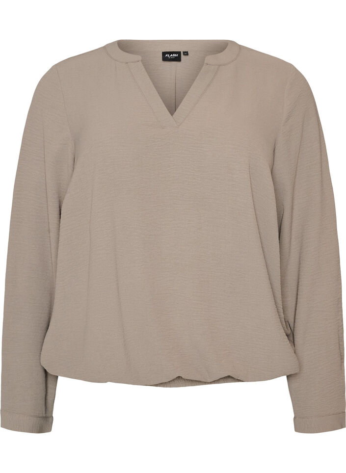 Bluse med ballonform og V-udsk&aelig;ring, Beige, Packshot image number 0