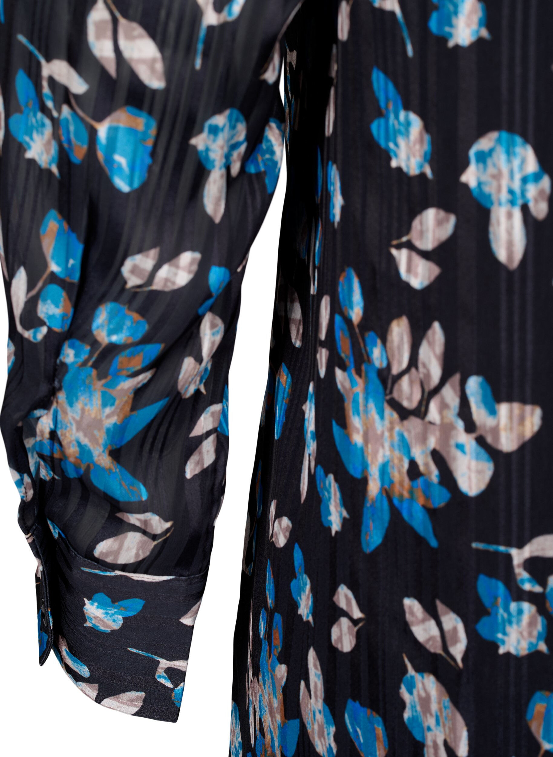 Zizzi Kort kjole med print og rund hals, Black Blue Fl. AOP, Packshot image number 3