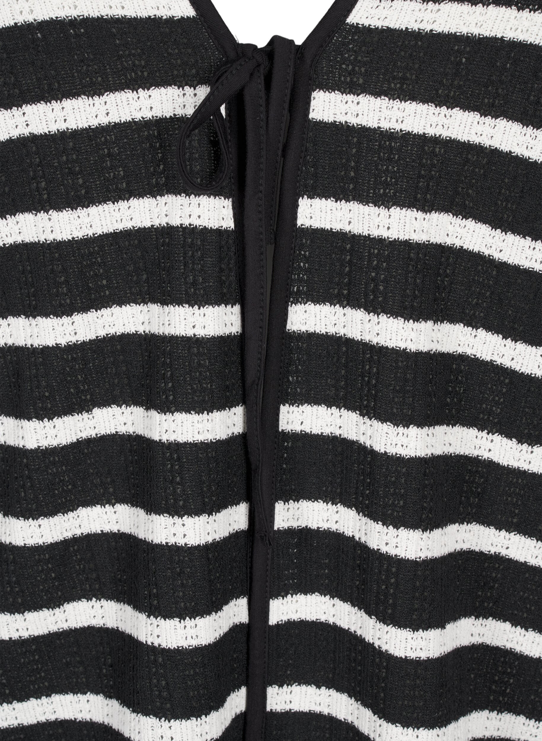 Zizzi Cardigan med bindeb&aring;nd, Black White stripe, Packshot image number 2
