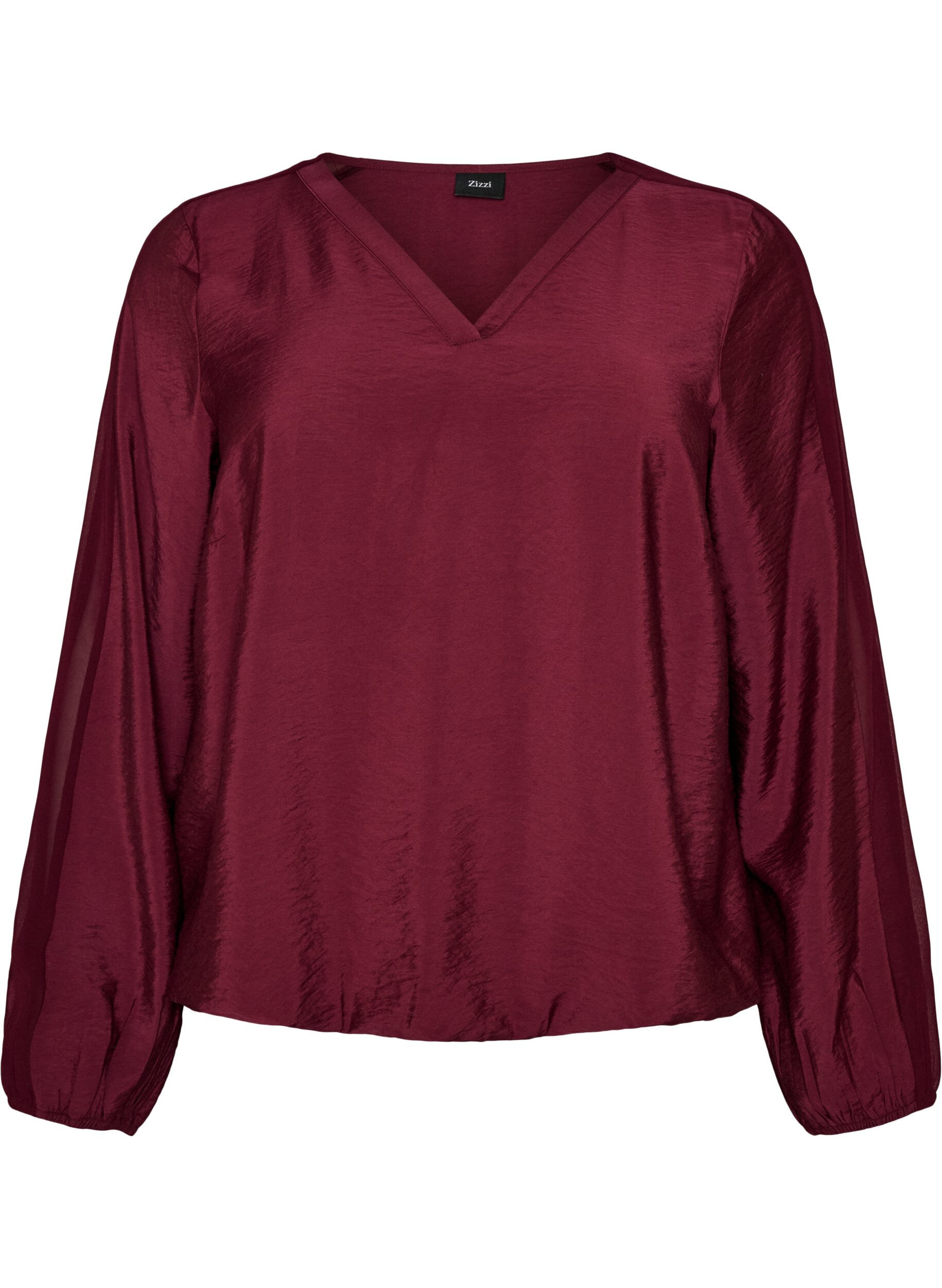 ZizziBluse med balloneffekt og chiffondetaljer, R&oslash;d, Packshot image number 0