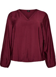 Bluse med balloneffekt og chiffondetaljer, R&oslash;d