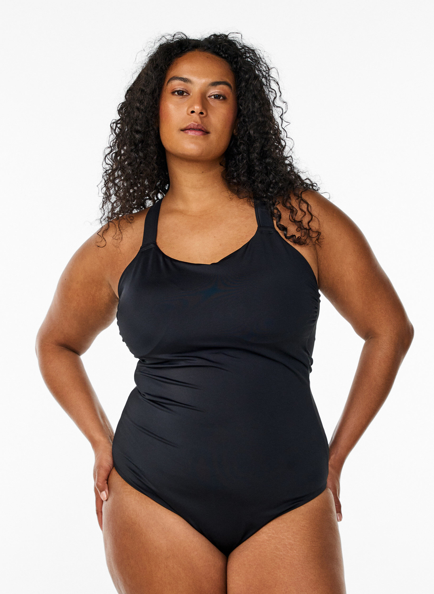 Zizzi Badedragt med krydsede stropper, Sort, Model image number 0