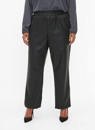 Bukser i imiteret læder med lommer, Black, Model image number 2
