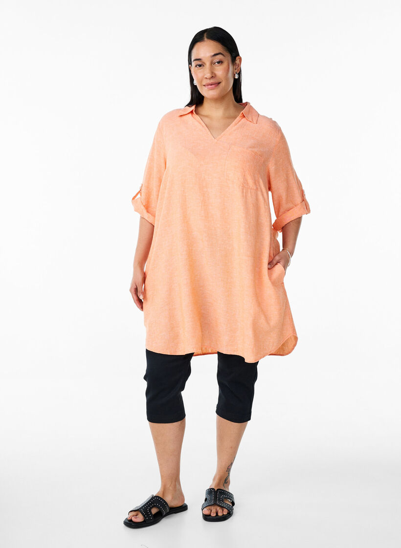 Tunika i h&oslash;r og viskose med A-facon, Orange, Model image number 1