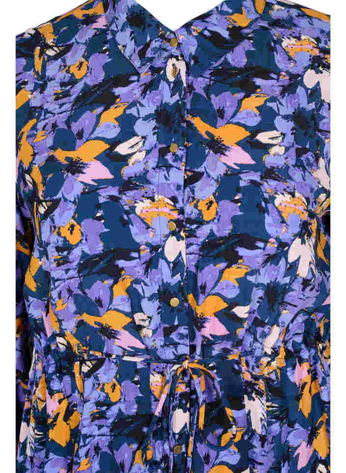 Blomstret skjortekjole i viskose , Purple Flower AOP, Packshot image number 2