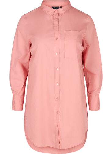 Lang bomulds skjorte med brystlomme, Blush, Packshot image number 0