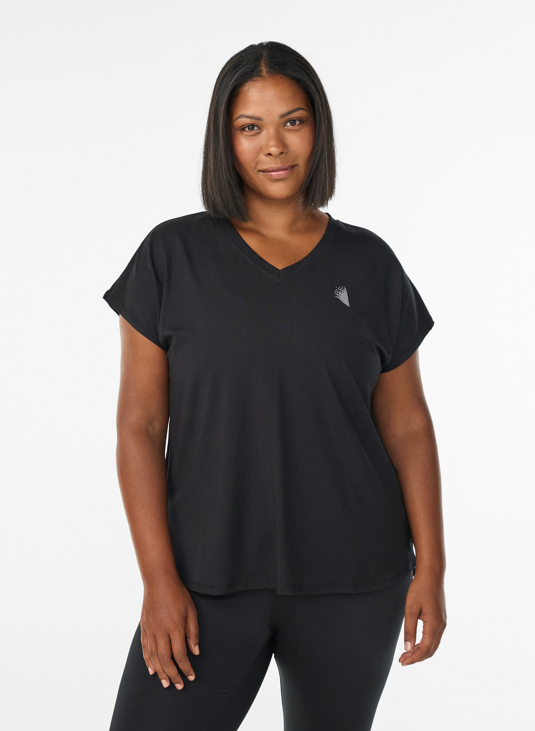 Kort&aelig;rmet tr&aelig;nings t-shirt med v-hals, Sort, Model